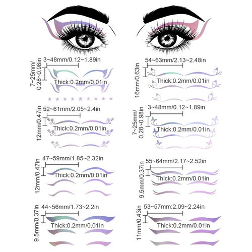 GOMAKERER 8 Pcs Eye Shadow Stickers, 8 Styles Purple Gradient Eyeliner Stickers Holographic Face Stickers Laser Eye Tattoo Stickers for Music Festivals Nightclubs Halloween Carnivals Birthday Party