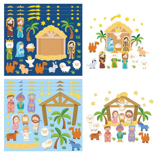 Haooryx Christmas Jesus Nativity Bible Stickers - 50 Sheet God Birth Mix and Match Stickers for Nativity Scene Kids Christmas Holiday Church Theme Party Game Gift Sunday School DIY Craft Supplies
