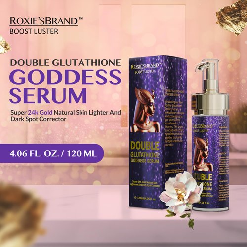 ROXIE'SBRAND Boost Luster Double Gluta Goddess Serum: 2% Glutathione, 1.0% Retinol, 1.0% Vitamin C, 1.0% Hyaluronic Acid, 1% Arbutin, 24k gold (120ml /4.06 fl. oz.)