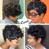 DOcute Black Short Pixie Cut Wigs for Black Women Short Wavy Hair Wig Pixie Cut Curly Wig with Bangs for Black Women Synthetic Fluffy Daily Wig Layered Heat Resistant Wigs (Natural black)
