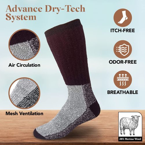 Debra Weitzner Thermal Socks Merino Wool For Men and Women - Extra-Warm Winter Cold Weather Boot Socks (3 Pairs)