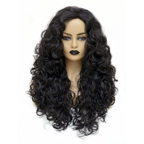 Gerulyss 28 Inches Long Wavy Wigs for Women Black Natural Curly Synthetic Wig Fluffy Costume Wig