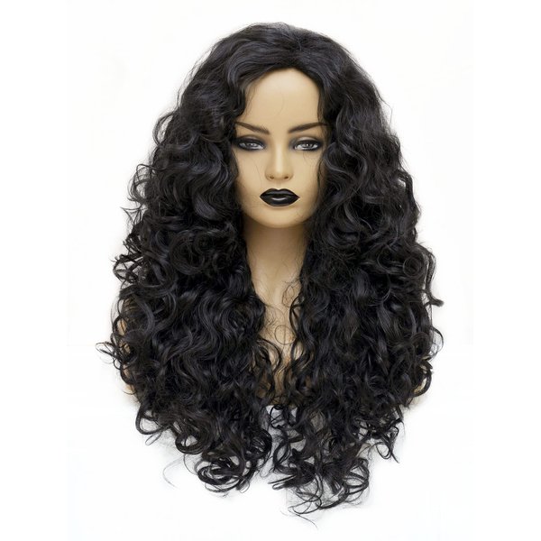 Gerulyss 28 Inches Long Wavy Wigs for Women Black Natural Curly Synthetic Wig Fluffy Costume Wig