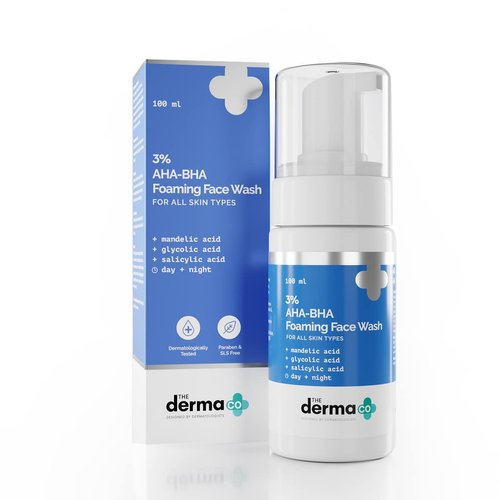 The Derma Co 3% AHA-BHA Foaming Face Wash for All Skin Types | Gently Exfoliates &amp; Controls Acne ...