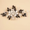 Teyglen Crystal Bride Wedding Hair Comb Vintage Black Flower Rhinestones Side Comb Shiny Hair Pieces Headpieces with Pearl Bridal Hair Accessories for Women Bride Girl(Black)