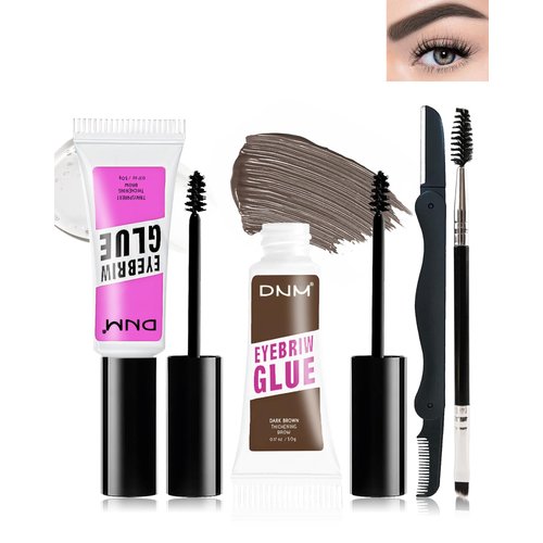 Eyebrow Gel Set with Brow Tool-Waterproof Dark Brown Tinted Eye Brow Gel & Clear Brow Setting Glue,Longlasting Brow Tinting Gel Brow Filler for Eyebrow,Thanksgiving Eye Makeup Gift Kit for Women-01+04