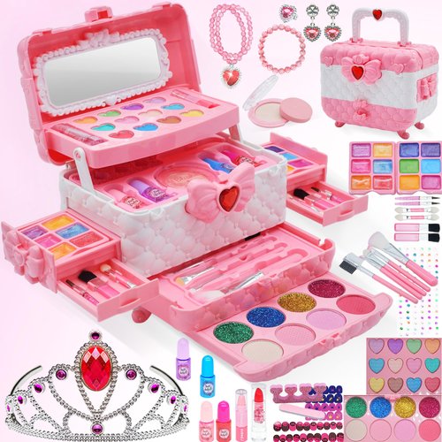 Kids Makeup Kit for Girl -Washable Make up Non Toxic Kid Make Up Toys, Children Princess Toddlers Little Girls Play Makeup Set, Christmas Birthday Gifts Toy for 4 5 6 7 8 9 10 Year Old Girls