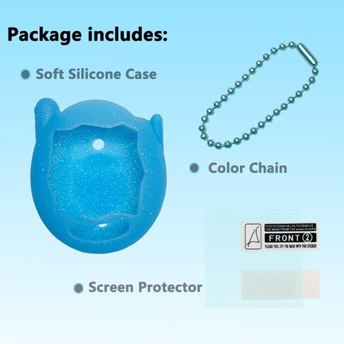 JCHPINE Silicone Cover Case for Tamagotchi Connection Virtual Reality Pet, Screen Protector for Tamagotchi Connection Electronic Pet Accessories (Silicone Case and Screen Film) (Blue)