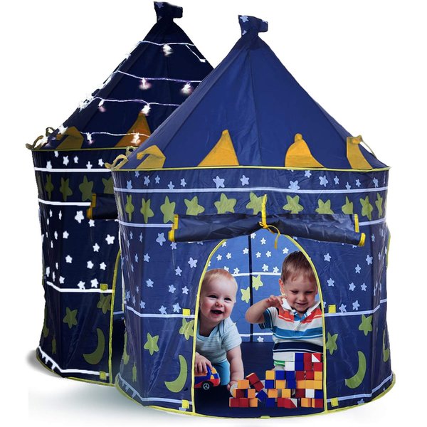 LimitlessFunN Kids Play Tent with Star Lights & Carrying Case, Children Castle Playhouse for Boys & Girls, Indoor & Outdoor, 41"x53"