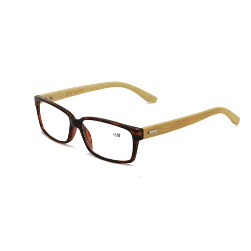 Vision World Genuine Bamboo Rectangular Reading Glasses Men Women Readers (Tortoise, 3 x)