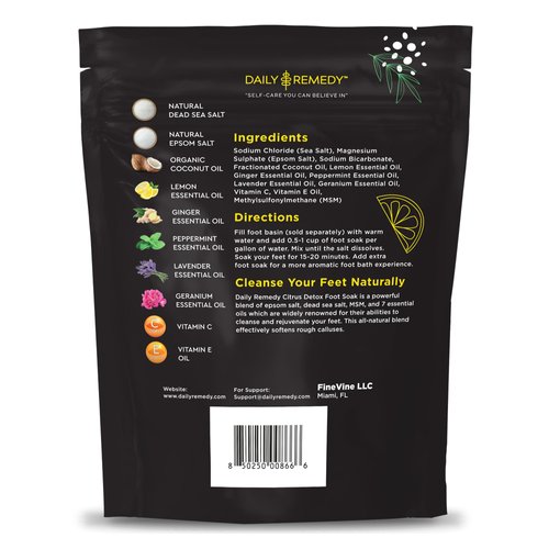 Citrus Detox Foot Soak with Epsom Salt - for Foot Callus, Immune Boost, Damaged Toenail, Athletes Foot, Pedicure and Soothes Tired Aching Feet - Made in USA
