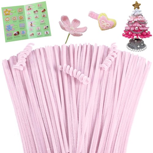 Giwrmu 100 Pieces Pipe Cleaners Chenille Stem, Sakura Pink Pipe Cleaners Craft, Fuzzy Sticks Craft Supplies, Colored Pipe Cleaner for Creative Handmade DIY Art Craft Project