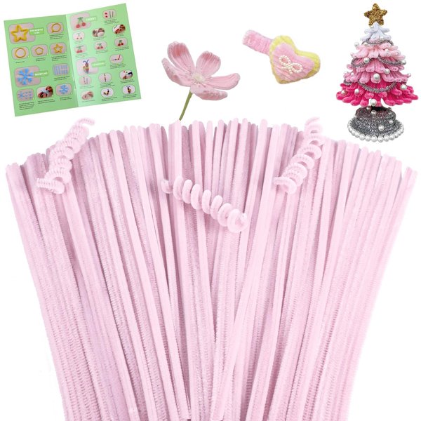 Giwrmu 100 Pieces Pipe Cleaners Chenille Stem, Sakura Pink Pipe Cleaners Craft, Fuzzy Sticks Craft Supplies, Colored Pipe Cleaner for Creative Handmade DIY Art Craft Project