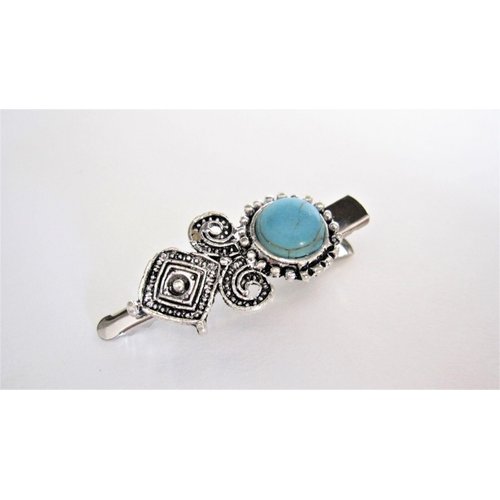 Generic Turquoise blue stone metal native alligator hair clip for thin fine hair