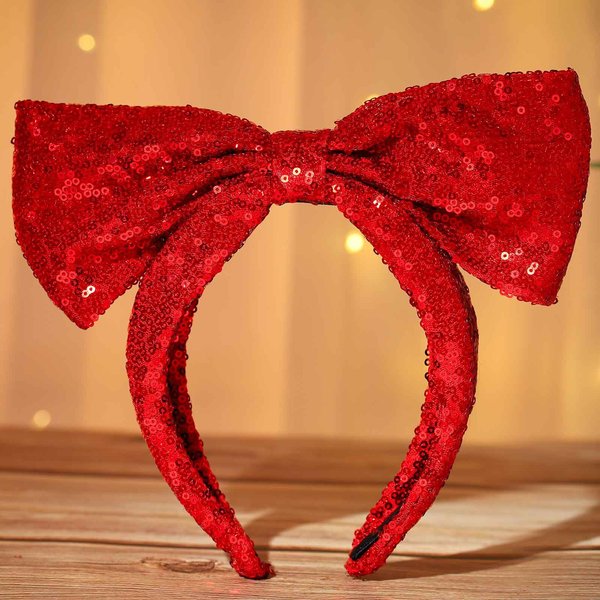 Olbye Red Headbands Sequins Bow Xmas Headband Valentine's Day Big Hair Bows Hair Hoop Birthday Party Holiday Festival Headdress Costume Christams Hair Accessories for Women (Red Sequins)