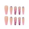 Foccna Artificail Extra Long Press on Nails, Rhinestone Pink Fake Nails with Glitter Acrylic Full Cover Fake Nails with Design Nail Tips for Women&Girls, 24PCS