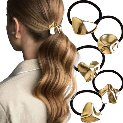 5 Pcs Metal Ponytail Holder Hair Ties Gold Punk Ponytail Hair Cuff Elastic Hair Ties for Women Girls Metal Ponytail Holder Hair Rope Daily Use Hair Accessories