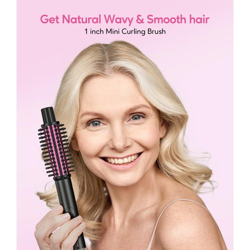 FARERY Mini Thermal Brush 3 Temperature Adjustable, Small Curling Iron Brush 1 Inch, Non-Blowing Heated Round Brush for Soft Curls, Travel Curling Wand Perfect for Short & Medium Hair, Dual Voltage