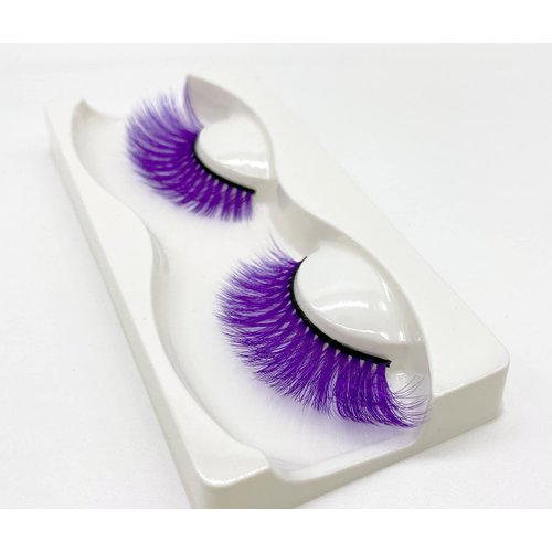 Alluring Synthetic Mink Lashes Reusable Strip False Eyelashes Cat-Eye, Fun Colored 3D Look Lashes, 2 Layers (MIX PURPLE 3D)