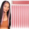 Rhyme 9 PCS Smoke Pink Hairpieces Colored Hair Extensions Clip in/on for America Girls and Women Wig Pieces Princess Party Highlight (Light Pink)