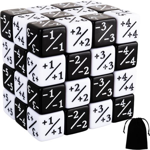 48 Pieces MTG Dice Counters Token Magic The Gathering Dice Set Creature Stats Buff Cube D6 Dice for MTG Card Card Games Accessory(Black, White)