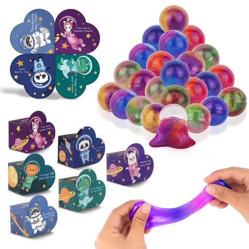 24 Pack Valentines Day Galaxy Slime for kids，Valentines slime with Cards for Valentine Party Favor, Gift Exchange, Valentine's Greeting Cards.
