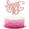 Gyufise 1Pc Sweet Teenager 16 Cake Topper Glitter 16th Birthday Cake Pick for Cheers to 16 Years Old 16th Birthday Party Cake Decorations Supplies Rose Gold