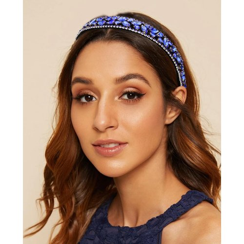Wecoe Rhinestone Headband Royal Blue Headband Women Non Slip Fashion Bling Sparkly Diamond Headband Wide Hair Band Holiday Birthday Holiday Gift Formal Hair Accessories For Women Girls