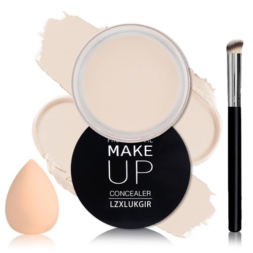 LZXLUKGIR White Concealer Under Eye Corrector Cream Concealer Makeup Full Coverage Concealer,Waterproof Color Correcting Concealer Pot Concealer,Corrector de Ojeras (01 Ivory White)