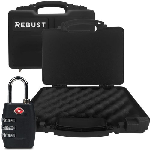 REBUST Lockable Hard Gun Case ; TSA Approved Lock Firearm Travel Case ; Revolver, Pistol, Handgun Hard Case with Foam Interior ; Shockproof Gun Storage & Carrying Case, Black 12.5 x 10.3 x 3.15 Inch