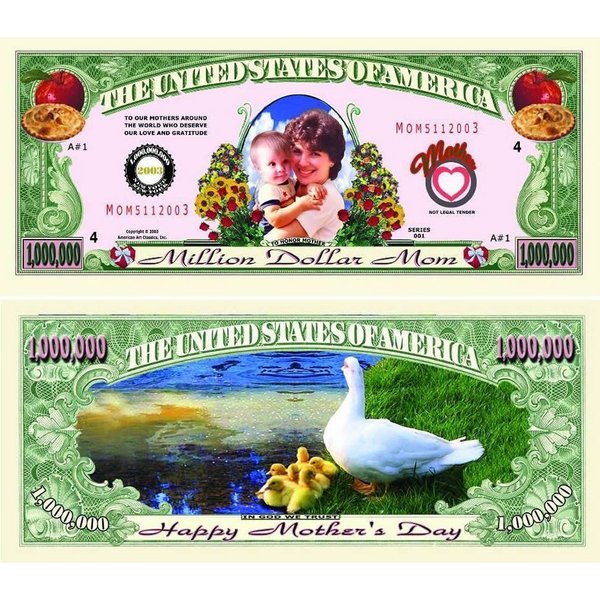 5 Mother’s Day Million Dollar Bills with Bonus “Thanks a Million” Gift Card Set