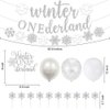 Winter Onederland 1st Birthday Party Decorations, Glitter Silver Winter Onederland Banner, Cake Topper, Snowflake Balloons Garland for Girl Boy Winter Wonderland Baby First Birthday Party Supplies