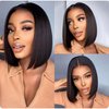CRYSTALHAIR 14Inch Bob Wig Human Hair Glueless 13x4 HD Lace Frontal Wigs Human Hair Pre Plucked 180% Density Short Straight Lace Front Bob Wigs with Baby Hair for Women Natural Color