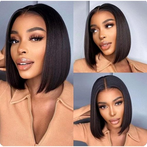 CRYSTALHAIR 14Inch Bob Wig Human Hair Glueless 13x4 HD Lace Frontal Wigs Human Hair Pre Plucked 180% Density Short Straight Lace Front Bob Wigs with Baby Hair for Women Natural Color