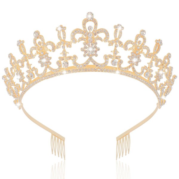 Didder Gold Crown Royal Princess Tiara Birthday Queen Halloween Prom Quinceanera Tiaras and Crowns for Women and Girls Wedding Bridal Headpiece for Brides