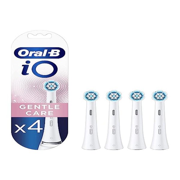 Oral-B iO Gentle Care Electric Toothbrush Head, Twisted & Angled Bristles for Deeper Plaque Removal, Pack of 4, Suitable for Mailbox, White