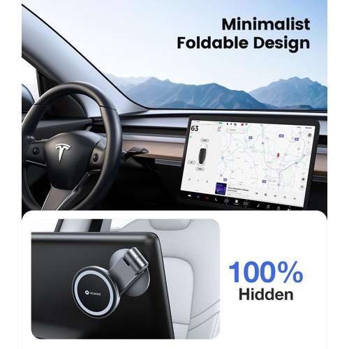 VICSEED Tesla Phone Mount【Strongest Magnet Power】MagSafe Car Mount for Tesla Model 3 Model Y, Foldable Hidden Tesla Phone Holder Fit for All Phone, Tesla Model Y Accessories Tesla Model 3 Accessories