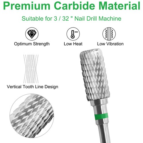 Vnjaoi Professional Electric Nail Drill Bits 3/32" Carbide Bit Cuticle Drill Bits Nail Files for Fast remove Acrylic or Hard Gel Nail Drill Bit for Manicure Pedicure(Silver, Coarse Grit)