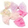 PRETTYLIFE Shiny Sequins Hair Bows for Girls, 4 Pieces Pink Style Glitter Mesh Alligator Hair Clips Accessories 4.7" for Kids Teens (Style-1)