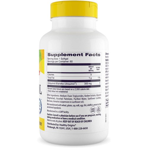 Healthy Origins Ubiquinol (Active form of CoQ10), 300 mg - Activated Form of CoQ10 - Kaneka Ubiquinol Supplements for Heart Health & Antioxidant Support - Gluten-Free & Non-GMO - 60 Softgels