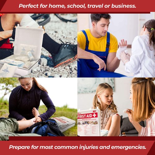 M2 BASICS Complete 321 Piece Emergency First Aid Kit | Business & Home Medical Supplies | Wall Mountable Hard Case | Office, Car, Travel, School, Camping, Hunting, Sports