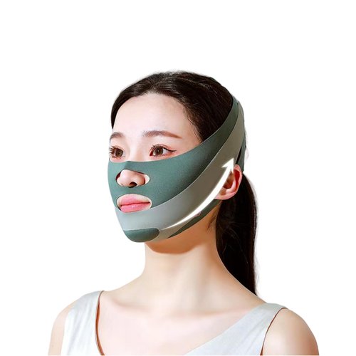 V-Face Mask - Double Chin & Jawline Sculptor, Skin-Soothing Face Lifting Tape - Silky Fabric, Pain-Free, Washable & Reusable (Green)
