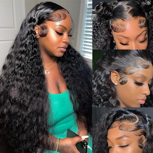 ZFY 13x4 Deep Wave HD Lace Front Wigs Human Hair 22 Inch 180% Density Transparent Curly Glueless Wigs Human Hair Wet and Wavy Frontal Wig Human Hair Pre Plucked Natural Black Color