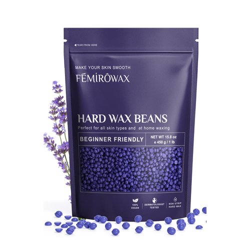 Wax Beads, FEMIROWAX 1lb Hard Wax Beans for Hair Removal Sensitive Skin with Lavender Formula Waxing Beads for Full Body Brazilian Bikini Face Eyebrow at Home Wax Refill for Women Men