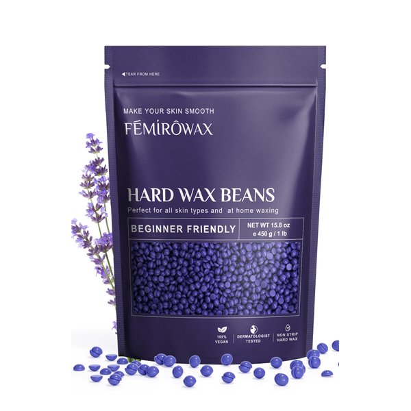 Wax Beads, FEMIROWAX 1lb Hard Wax Beans for Hair Removal Sensitive Skin with Lavender Formula Waxing Beads for Full Body Brazilian Bikini Face Eyebrow at Home Wax Refill for Women Men