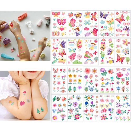 20 Sheets Cute Flower Temporary Tattoos for Women, Waterproof Butterfly Arm Fake Tattoos for Teens, Colorful Last Long Tattoo Stickers for Birthday Gift, Party Fillers