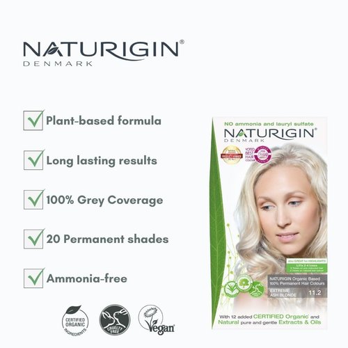 Naturigin Extreme Ash Blonde Hair Dye 11.2 - Permanent Hair Color with 100% Gray Coverage - Organic Ingredients, Argan Oil - Ammonia Free Hair Color for Women, Vegan, Cruelty-Free, Long Lasting