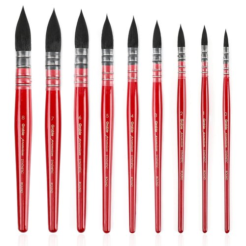 Grabie Professional Watercolor Paint Brushes, Mop Paintbrushes, 9 Pcs, Synthetic Squirrel Hair, Art Supplies for Painting, Great Watercolor Set for Artists, Amateur Hobbyists and Painting Lovers