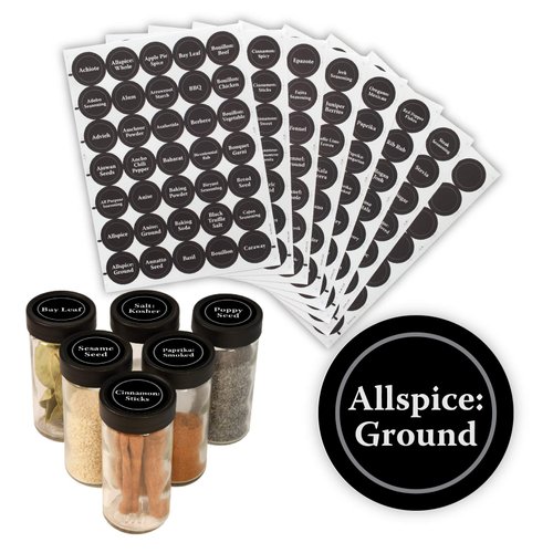AllSpice 315 Preprinted Water Resistant Round Spice Jar Labels Set 1.5"- Fits Penzeys and AllSpice Jars- 4 styles to choose from (Traditional Black)