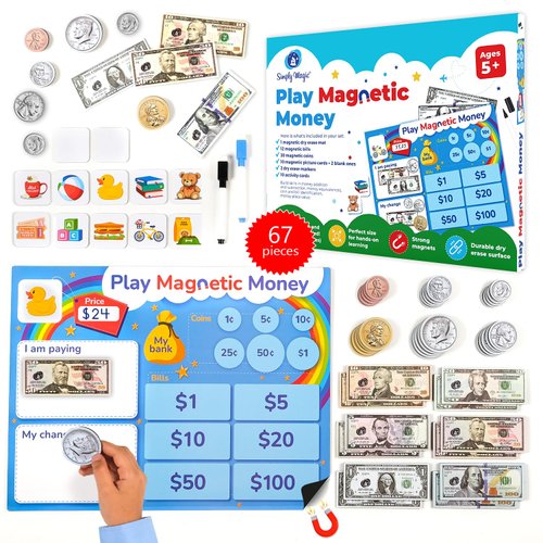 Simply magic 67 PCS Play Money for Teaching - Magnetic Money for Classroom Activity Set, Pretend ...